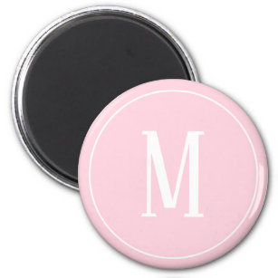 Monogram White on Light Pink Round Magnet