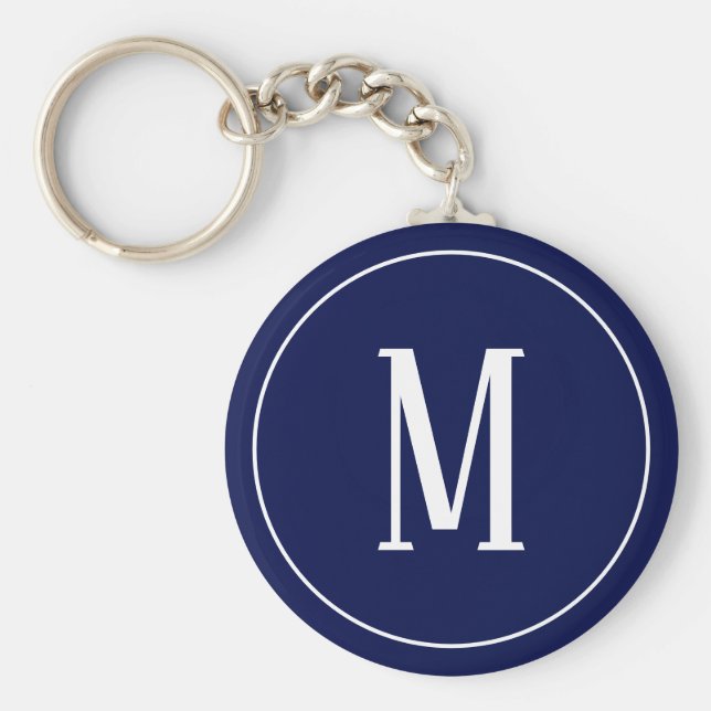 Monogram White on Navy Blue Keychain (Front)