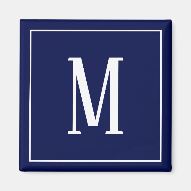 Monogram White on Navy Blue Square Magnet (Front)