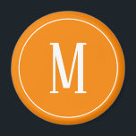 Monogram White on Orange Round Magnet<br><div class="desc">A round magnet with a white monogram on an orange background. Customise the magnet with your own initial or initials, colours, among other options.</div>
