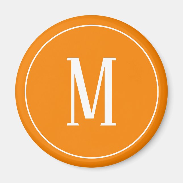 Monogram White on Orange Round Magnet (Front)