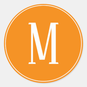 Monogram White on Orange Round Sticker