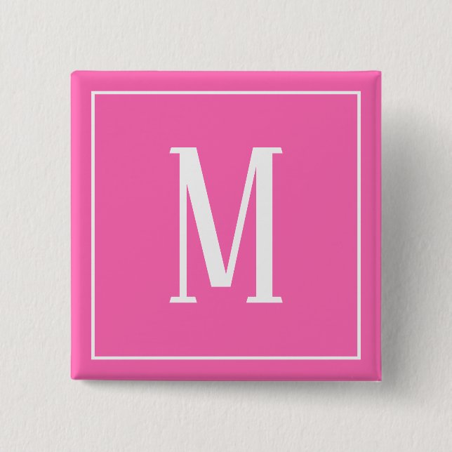 Monogram White on Pink Square Button (Front)