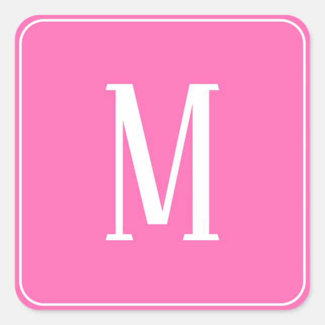 Monogram White on Pink Square Sticker (Front)