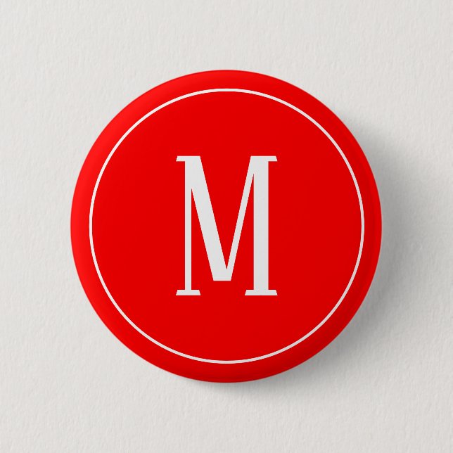Monogram White on Red Round Button (Front)