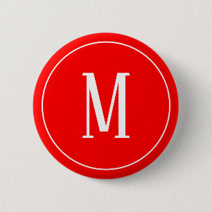 Monogram White on Red Round Button