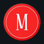 Monogram White on Red Round Magnet<br><div class="desc">A round magnet with a white monogram on a red background. Customise the magnet with your own initial or initials, colours, among other options.</div>