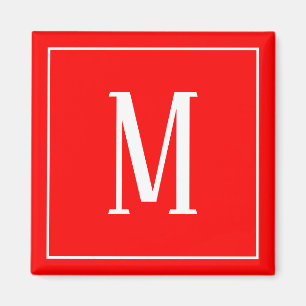 Monogram White on Red Square Magnet