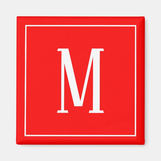 Monogram White on Red Square Magnet (Front)