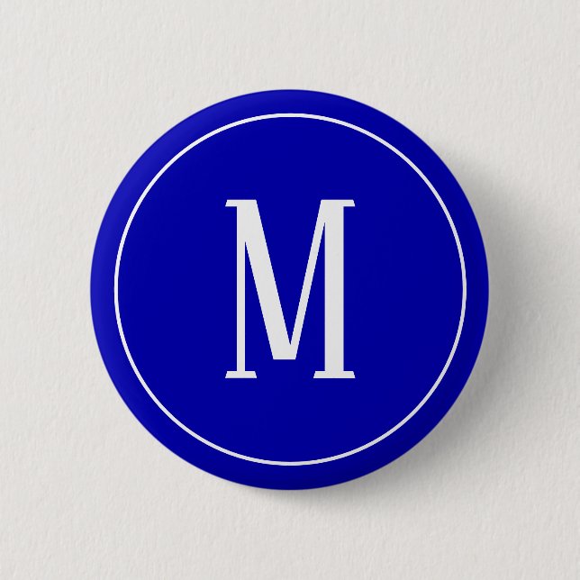 Monogram White on Royal Blue Round Button (Front)