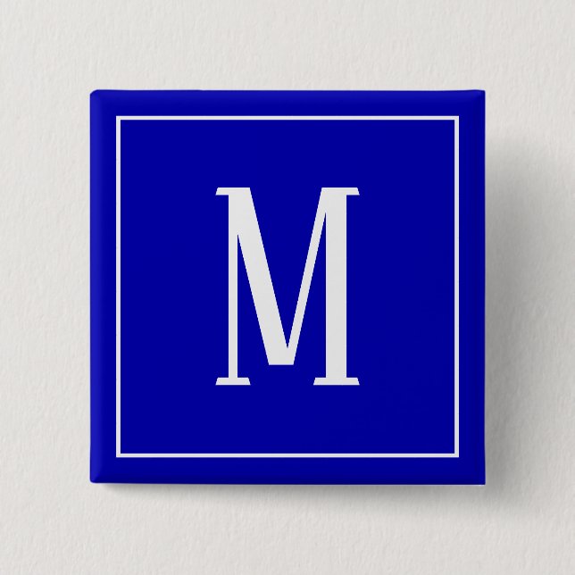 Monogram White on Royal Blue Square Button (Front)