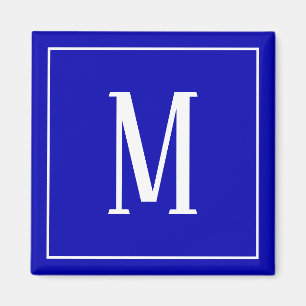 Monogram White on Royal Blue Square Magnet