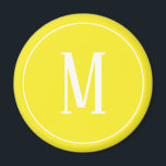 Monogram White on Yellow Round Magnet<br><div class="desc">A round magnet with a white monogram on a yellow background. Customise the magnet with your own initial or initials, colours, among other options.</div>