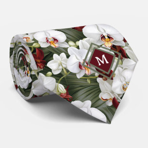 Monogram White Orchids Orchid Floral Flowers  Tie