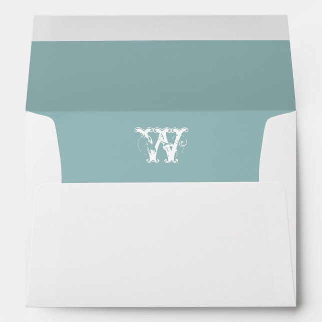 Monogram White Outide, Blue Lined 5x7 Envelope (Back (Bottom))
