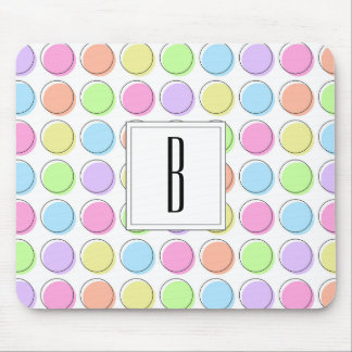 Monogram White Pastel Rainbow Polka Dot Pattern Mouse Pad