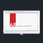 Monogram White Red Clean Business Card Holder<br><div class="desc">Customise this modern white Profile or Business Card Holder design with a red vertical stripe with monogram on it. This contemporary Professional Minimalist Template looks clean and fresh, it's sleek look is very effective and eye catching. If you would like to have this design in any other colour feel free...</div>