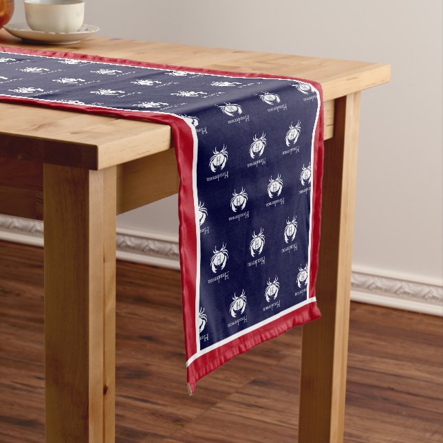 Monogram White Red Crab Nautical Coastal   Short Table Runner (In Situ)