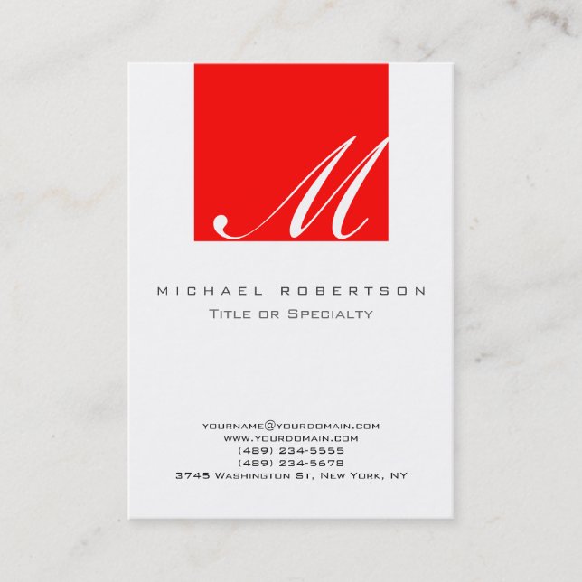 Monogram White Red Stripe Large Business Card (Front)