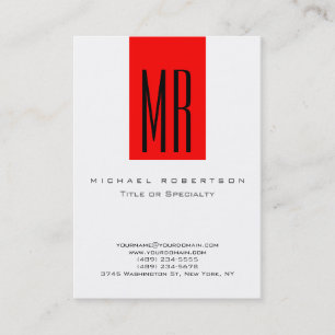 Monogram White Red Stripe Large Business Card