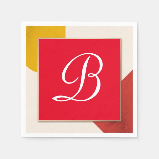 Monogram white script B on red background Napkin (Front)