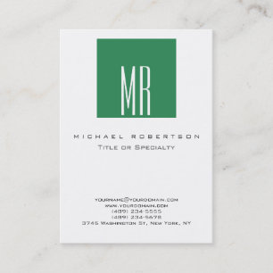 Monogram White Sea Green Chubby Business Card