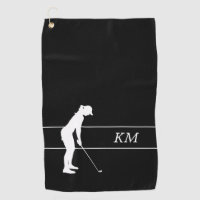 Monogram White Silhouette Woman Golfer Golf Towel