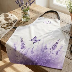 Monogram Wildflower Butterfly Lavender Floral Apron