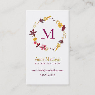 Monogram Wildflower Wreath Business Card