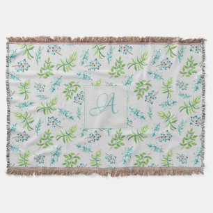 Monogram Wildflowers Blue Green Wedding Decor Throw Blanket