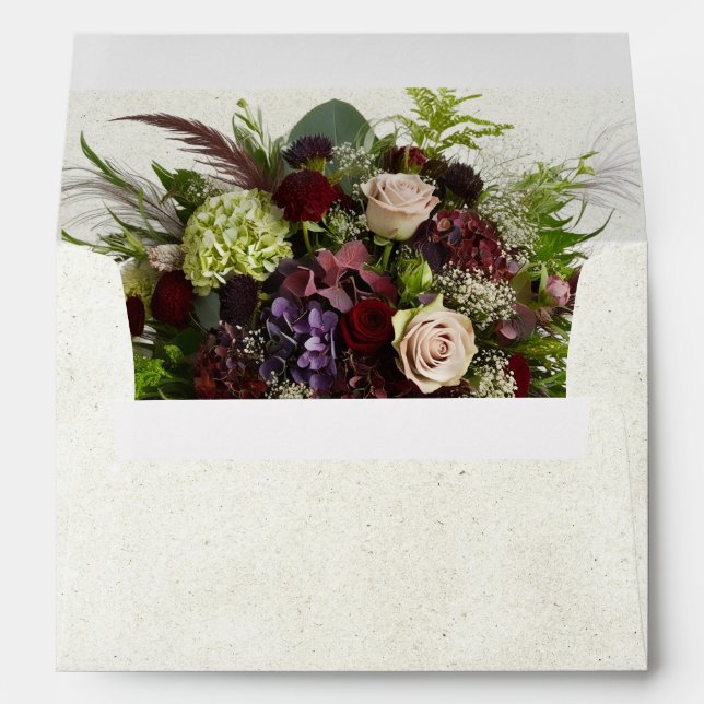 Monogram, Wildflowers & Ribbon - Plum Wedding Envelope (Back (Bottom))