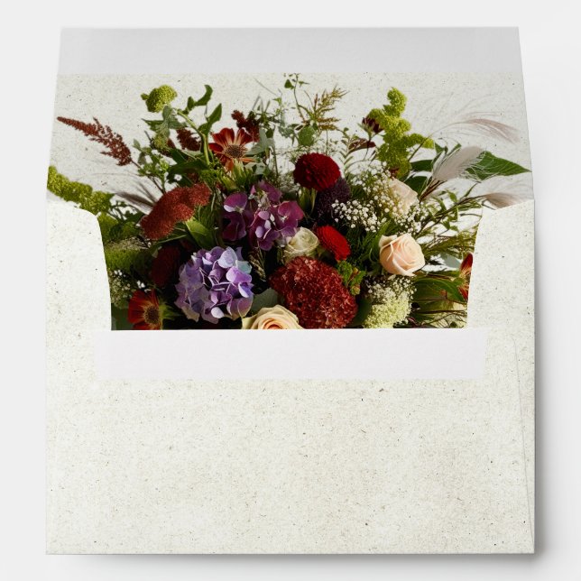 Monogram, Wildflowers & Ribbon - Red Wedding Envelope (Back (Bottom))