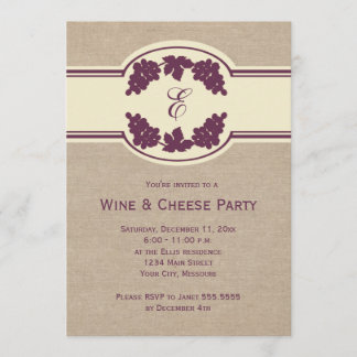 Monogram Wine and Cheese Party Invitations