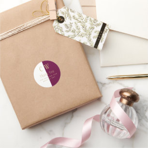 Monogram Wine Berry Gold Wedding Favour Gift Bag Classic Round Sticker