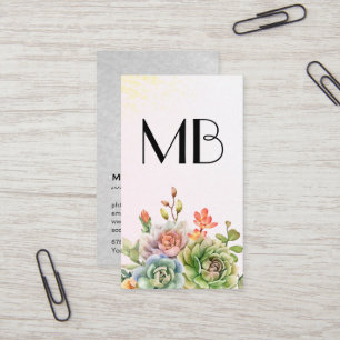 Monogram Wine Succulent Flowers Business Card