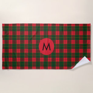 Monogram Winter Holiday Tartan pattern Scottish Beach Towel