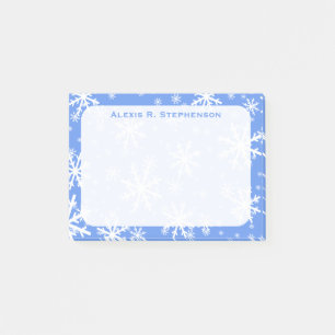 Monogram Winter Snowflakes on Cornflower Blue Post-it Notes