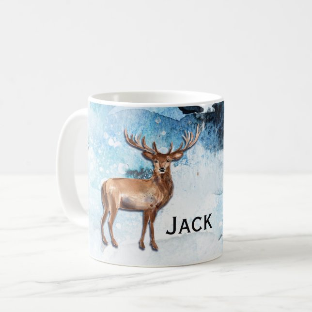 Monogram Winter Stag Outdoorsman Coffee Mug (Front Left)