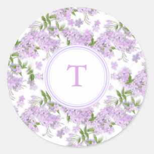 Monogram Wisteria Flowers Classic Round Sticker