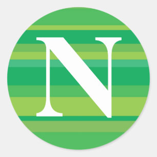 Monogram with a Colourful Striped Background - N Classic Round Sticker