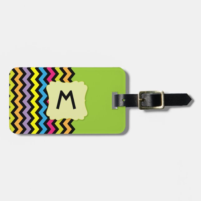 Monogram with Black Chevrons & bright colours Luggage Tag (Front Horizontal)