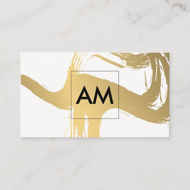 Monogram with Brushed Faux Metallic Gold Business Card (Front)