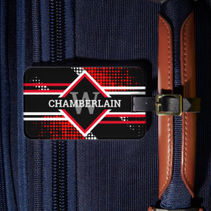 Monogram with Double Lines on Red White and Black Luggage Tag