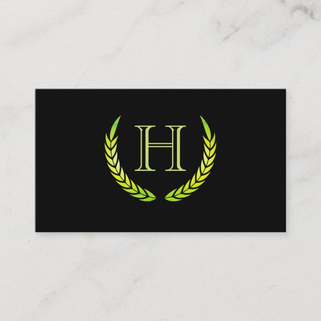 Monogram with Elements (green) Business Card (Front)