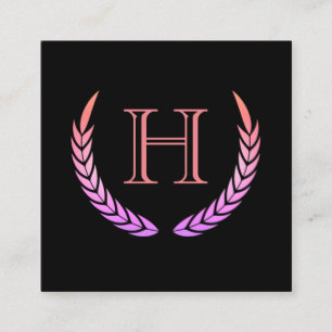 Monogram with Elements (pink) Square Business Card