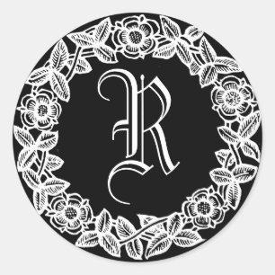 Monogram with Floral Border Classic Round Sticker