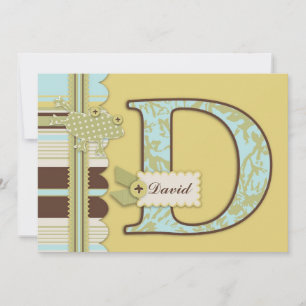 Monogram with Frog and Stripe Print Baby Shower Invitation