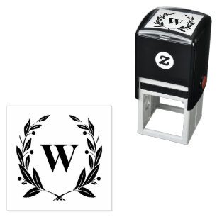 Monogram with Geometric Leaf Berries Wreath Self-inking Stamp