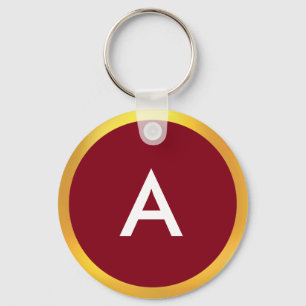 Monogram with Golden Circle on White & Crimson Key Ring