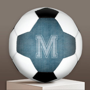 Monogram with Grungy Chalkboard Blue Background Soccer Ball